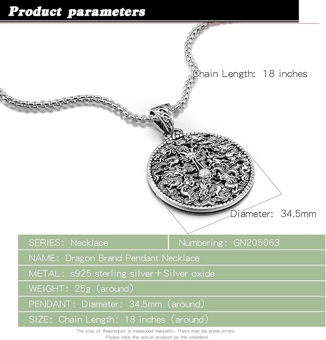 Dankadi Men 100% 925 Sterling Silver Necklace Vintage Design Dragon Pendant Silver Jewelry For Men Gift 18-28 Inch Box Chain- Italy