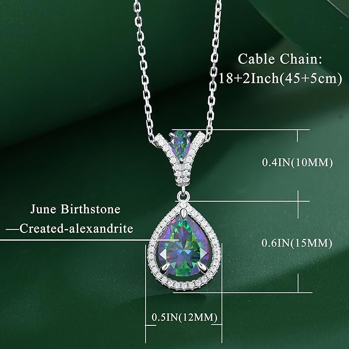 Birthstone Necklace 925 Sterling Silver Tear Drop 5A Cubic Zirconia Pendant Necklace Jewelry Birthday Gifts for Women