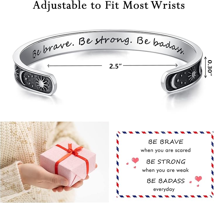 TONY & SANDY Inspirational Bracelets for Women Teen Girls Personalized Gifts for Daughter Granddaughter Mom Sister Friends Stainless Steel Engraved Cuff Birthday Easter Christmas