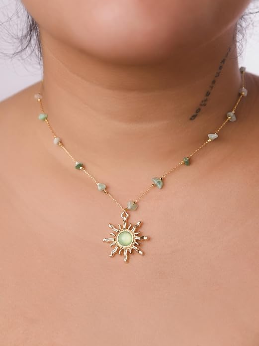 Sacina Sun Choker Necklace, Natural Crystal Necklace, Boho Hippie Jewelry, Christmas Jewelry Gift For Women