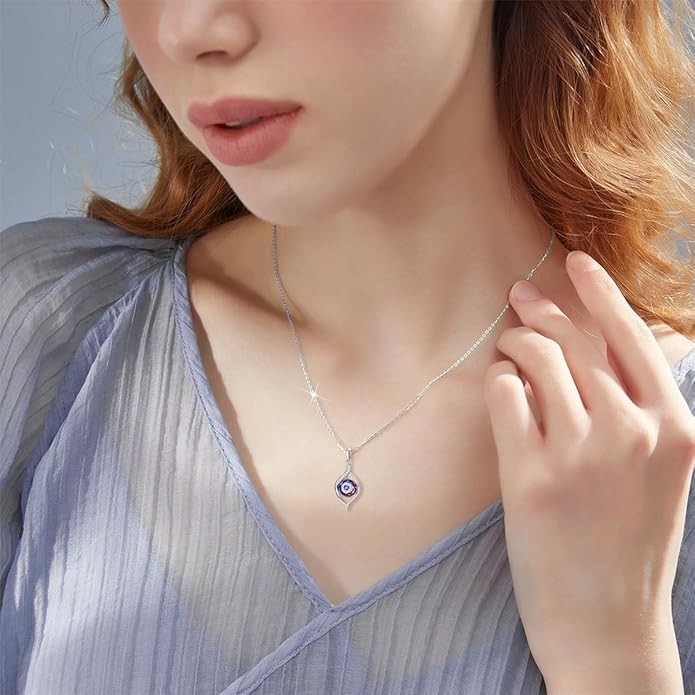 VONALA Evil Eye Necklace Sterling Silver Blue/Purple/White/Multi Eyes Pendant Necklace Luck Amulet Ojo Turco Jewelry Gift for Women Girls Daughter Mother