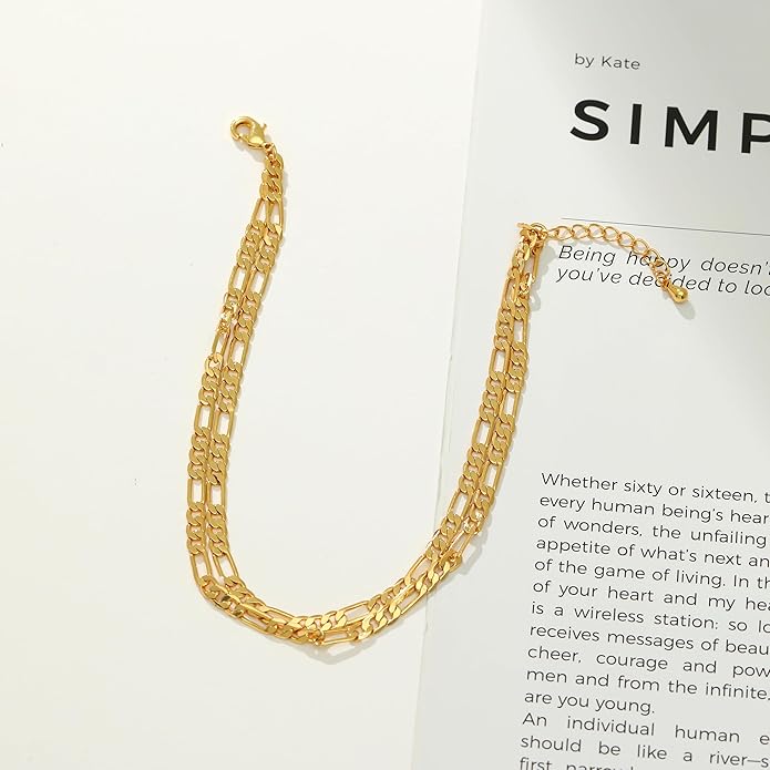 Pencros Dainty Layered Anklet,14K Gold Filled Cute Beads Satellite Chain Heart Boho Adjustable Anklets for Women