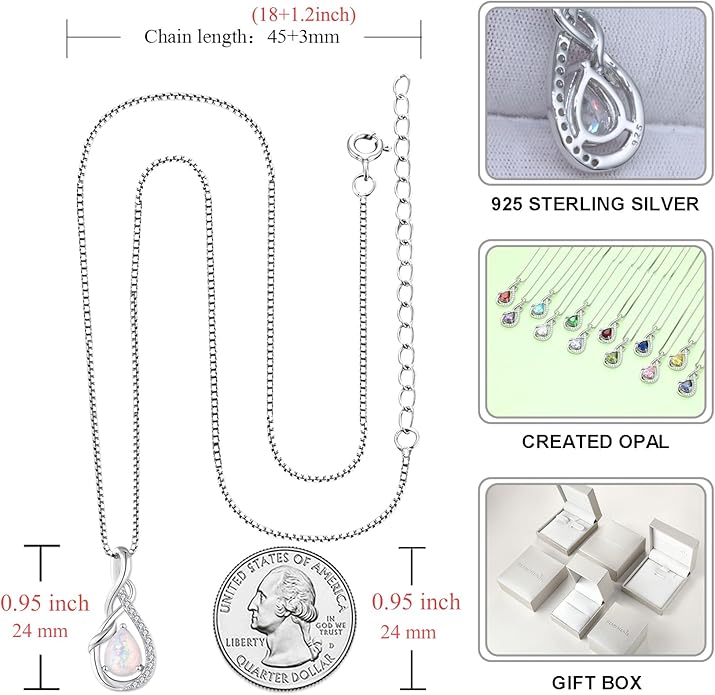 STARCHENIE 925 Sterling Silver Necklace Dangle Earrings for Women Infinity Twisted Teardrop Pendant Created Opal Jewelry Set