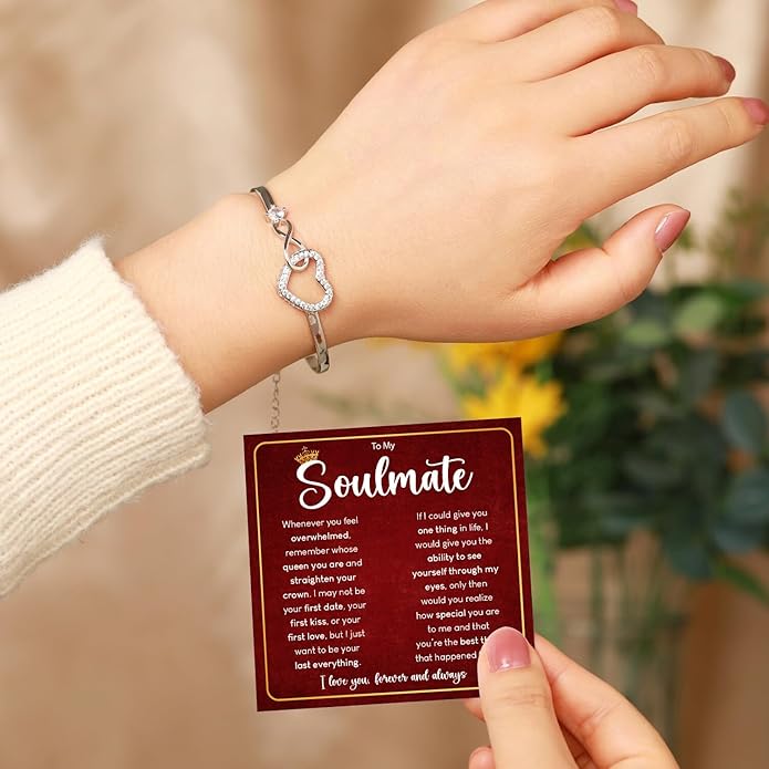 To My Soulmate Bracelet For Women With Heartfelt Message Card & Elegant Box, Bracelet For Girls, Soulmate Birthday, Wedding, Christmas Jewelry Gift From Boyfriend, Husband