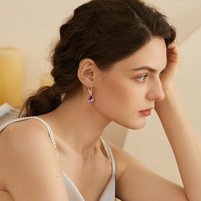 Birthstone Dangle Drop Earrings for Women 925 Sterling Silver Teardrop Leverback Earrings Jewelry Gifts for Wife Mother Her