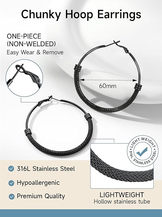 PROSTEEL 30/40/60/80/100mm Chunky Hoop Earrings For Women Gold Plated/Black Stainless Steel Hoops Earrings Statement Jewelry