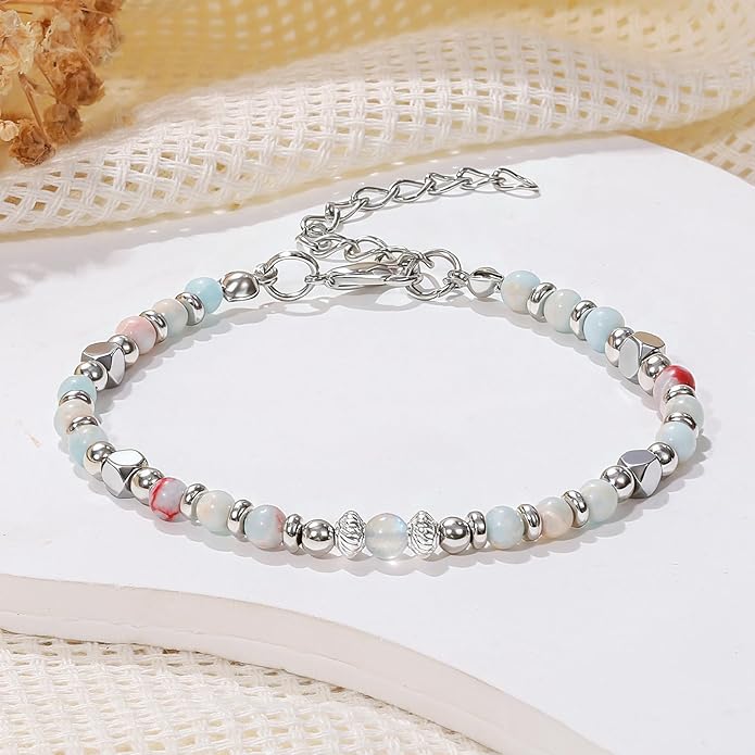 Moonstone Beaded Bracelet for Women - Calming & Empowering Healing Crystal Jewelry, Adjustable Chakra Balancing Gift for Mom, Sister, Daughter - Birthday Christmas