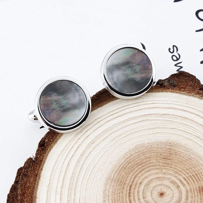 Mens Mother of Pearl Cufflinks and Studs Set for Tuxedo Shirt Studs for Men with a Gift Box