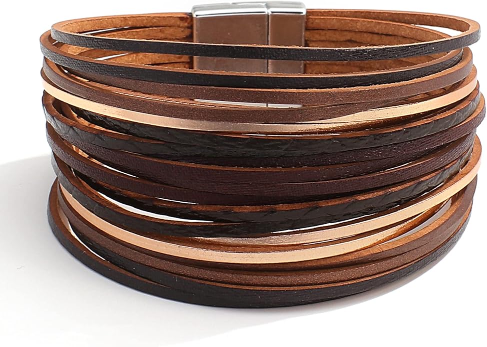 hotoo Handmade Layered Leather Bracelets Wrap for Women Stackable Chunky Colored Men Cuff Bracelet Wristband Bangle Gifts