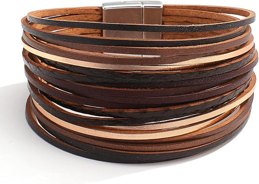 hotoo Handmade Layered Leather Bracelets Wrap for Women Stackable Chunky Colored Men Cuff Bracelet Wristband Bangle Gifts
