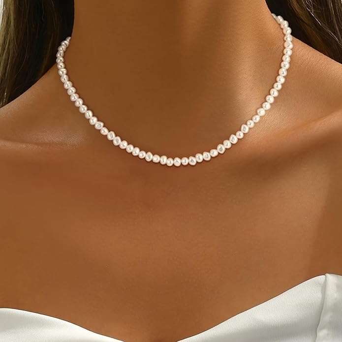 Pearl Necklaces for Women Trendy, 18K Gold/Silver Plated Layered Pearl Necklace Dainty Pearls Choker Necklace and Earring Set Simple Pearls Bracelets Wedding Prom Gold Jewelry for Women Gifts