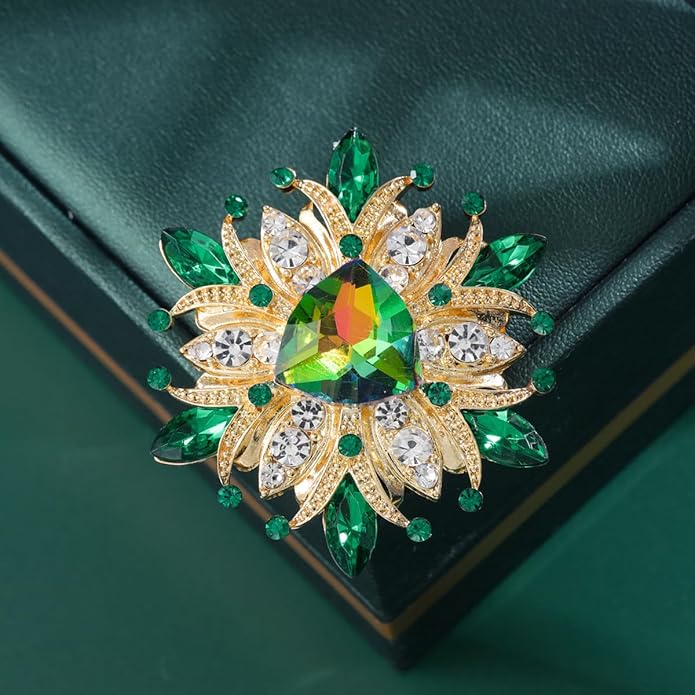 Large Crystal Flower Brooch Pin for Women Red purple pink green Rhinestone Flower Lapel Pin Wedding Party Birthday Dance Banquet Dress Suit Ceremony Clothes Hat Bag Accessories Jewelry