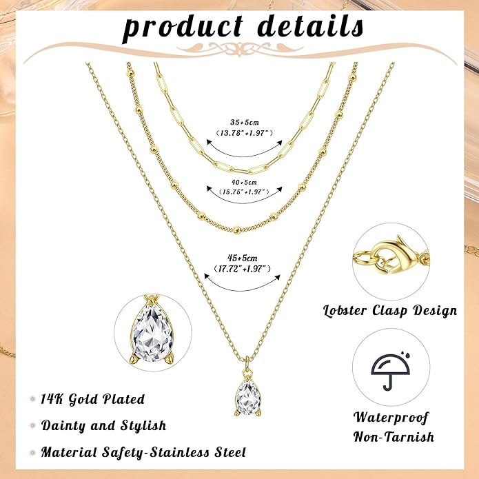 Kakonia Layered Gold Necklace for Women 14K Gold Plated Pendant Necklace Set Gold Necklace Satck Dainty Gold Chain Trendy Jewelry for Women