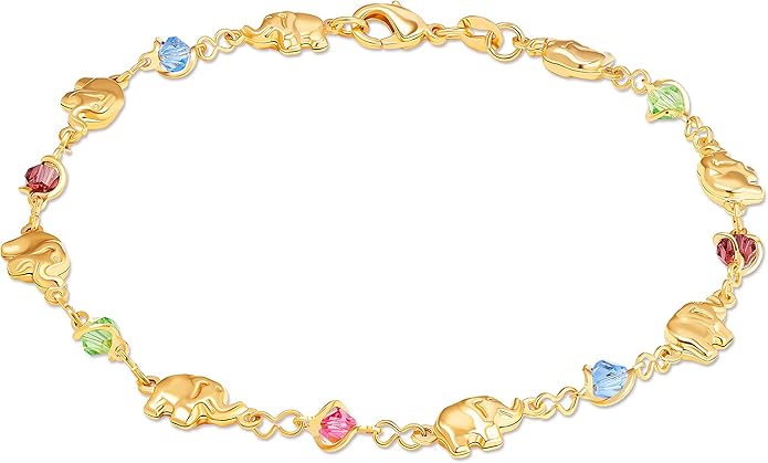 Barzel 18K Gold Plated Elephant Anklet For Women - Made In Brazil