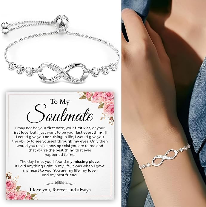 To My Soulmate Bracelet, Soulmate Bracelet For Women, Soulmate's Jewelry Gift From Boyfriend Husband Friend With Message Card And Box Meaning, Valentine Gifts For Her, Birthday Christmas Gifts