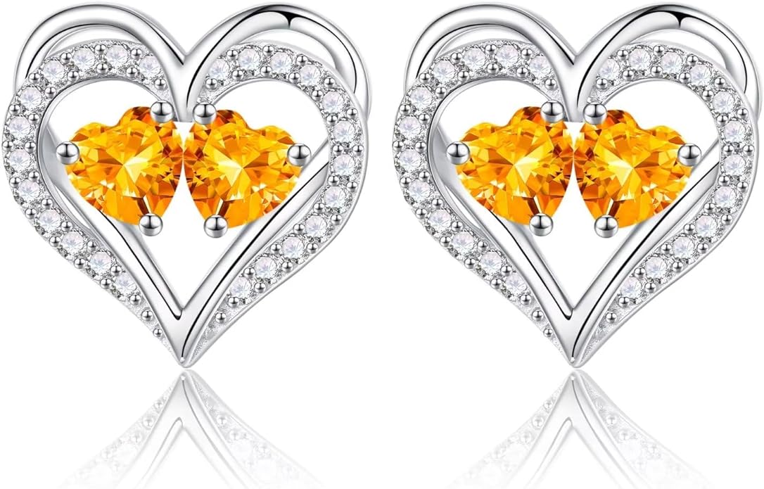 Iefil Birthstone Earrings for Women - 925 Sterling Silver Heart Earrings Anniversary Birthday Gifts for Women Wife Girlfriend Mom