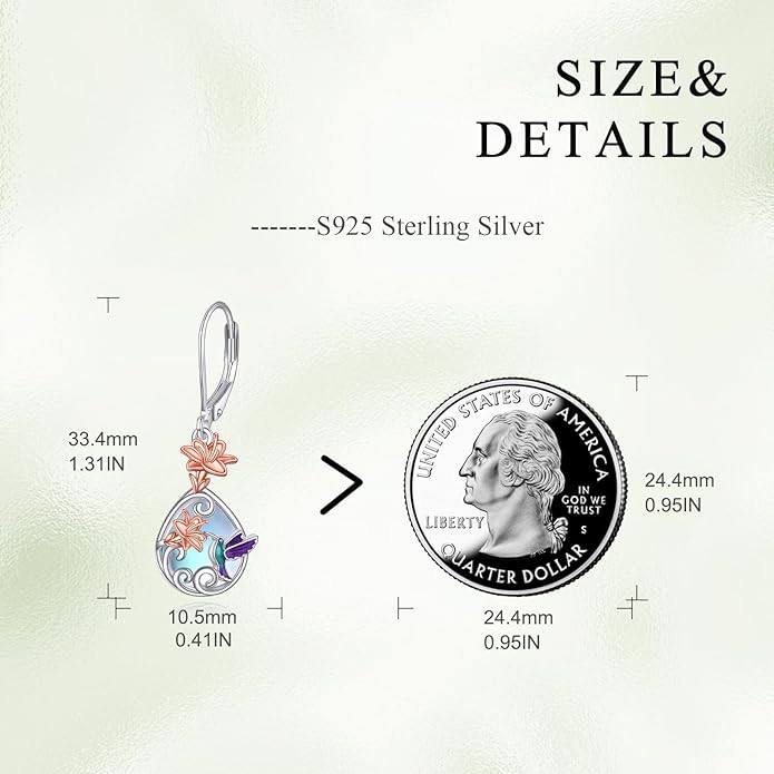 AOBOCO Butterfly/Dragonfly/Bee/Ladybug Leverback Earrings 925 Sterling Silver Rose Lotus Tulip Flower Filigree Dangle Earrings Teardrop Moonstone Larimar Turquoise Abalone Shell Jewelry Birthday Gifts for Women