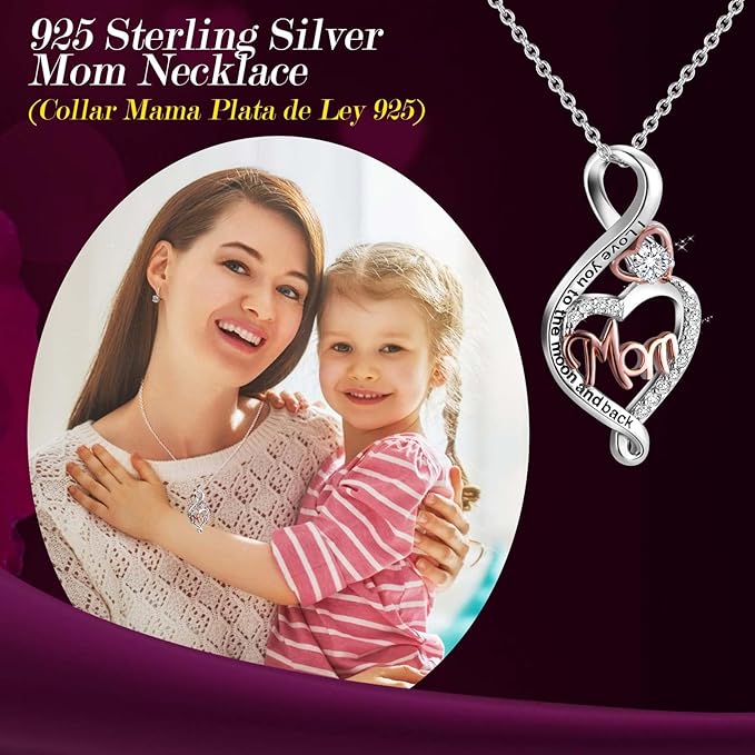 ADDWel Gifts for Mom from Daughter and Son, Unique Mom Birthday Gift Idea, Preserved Real Roses with Sterling Silver Mom Necklace, Cool Present to Mother Mama