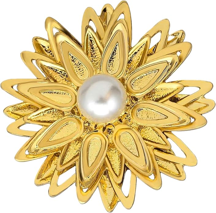 Rhinestone Flower Brooch Pin - Vintage Rose & Sunflower Brooches, Large Crystal Pin for Women, Gold & Pearl Accents, Elegant Christmas Brooch, Fashion Accessories for Hats, Dresses & Bags