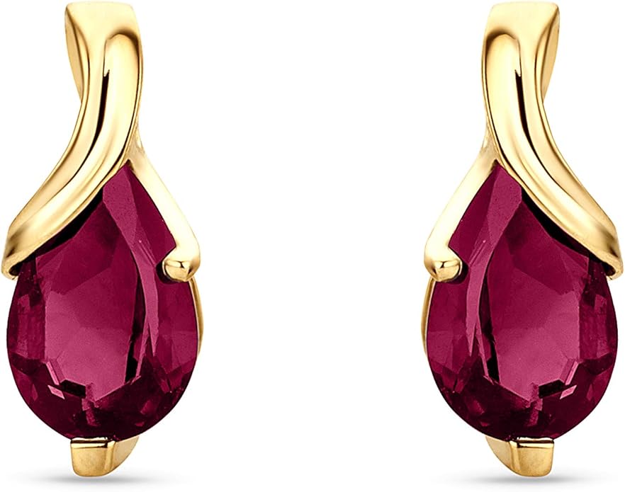 0.40Inch 14K Gold Earrings for Women in 14K White Gold/Yellow Gold 585 with Pear-Shape Rubies/Sapphires/Emeralds/Blue Topaz/Amethysts Gemstones, Handmade Jewelry for Women, Dangle Earrings