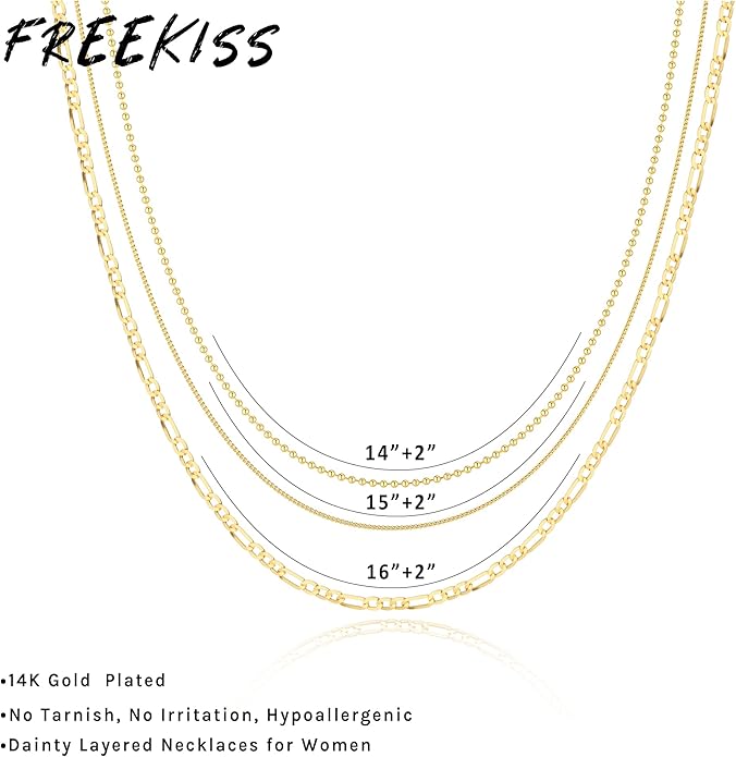 Freekiss Herringbone Necklace for Women,Dainty Gold Necklace,14k Gold Plated Snake,Gold Chain Choker Necklaces,Simple Gold Layered Necklaces,Gold Jewelry Gift for Women