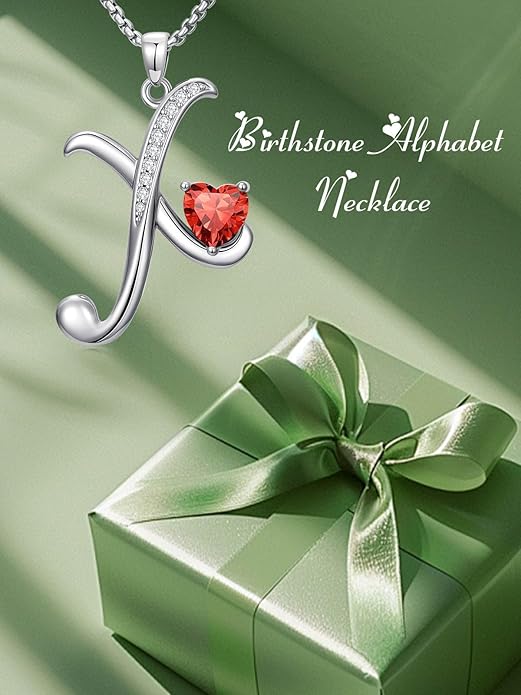 Christmas Gifts for Women Alphabet A to Z Initial Birthstone Pendant Necklaces for Women - 18k White Gold Plated Personalized Name Jewelry Valentine Mothers Day Birthday Gifts for Women Her Girlfriend