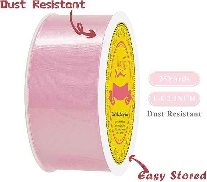 LEEQE Double Face Pearl Pink Satin Ribbon 1-1/2 inch X 25 Yards Polyester Pearl Pink Ribbon for Gift Wrapping Very Suitable for Weddings Party Hair Bow Invitation Decorations and More