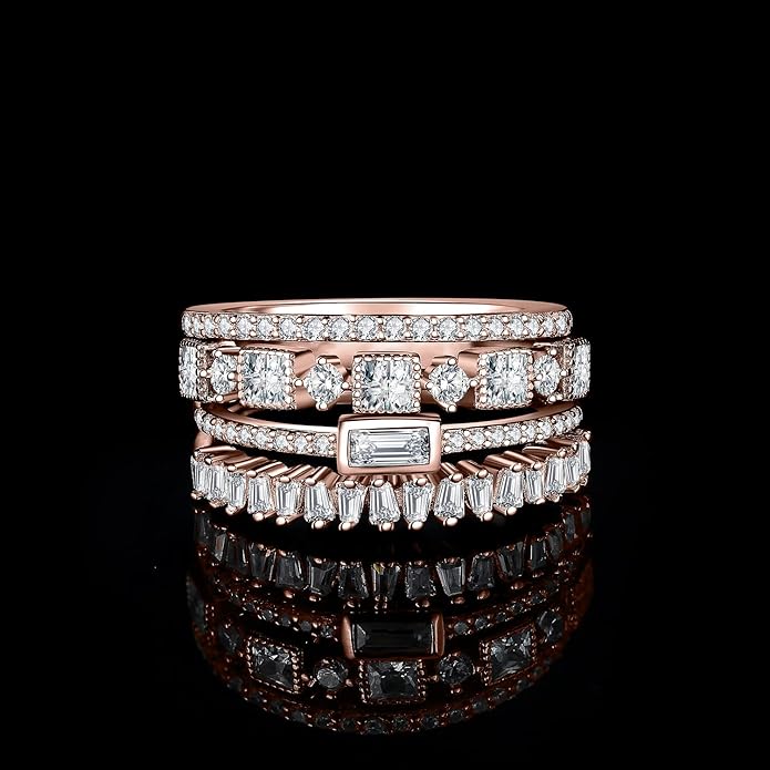 JewelryPalace 14K Gold Plated 925 Sterling Silver Rings for Women, Cubic Zirconia Promise Rings for Her, Stackable Wedding Bands Rings for Women Set Size 4-12