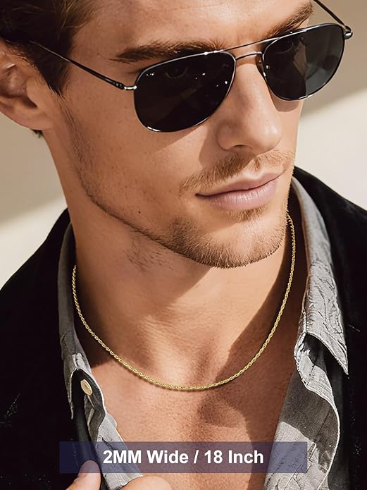 Bandmax Solid 1.5mm/2mm/3mm/6mm Rope Chains for Men Women 14K Gold Plated/Black Plated Stainless Steel Twist Chain 16-30 Inches, with Gift Box