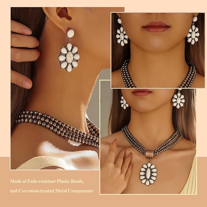 Western Jewelry Sets for Women – Turquoise Necklace and Earring Set Vintage Boho Cowgirl Accessories Country Jewelry Gift for Her