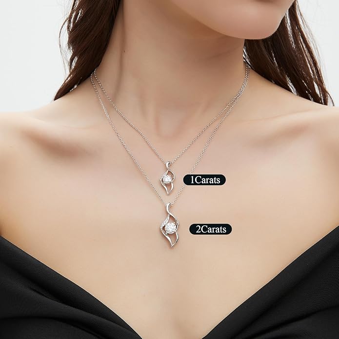 G&GEMSJEW Heart Necklaces for Women, 1-2 Carats Moissanite, 18K White Gold-Plated 925 Sterling Silver Round Brilliant Cut Moissanite Imitation Diamond Necklaces, Jewelry Gifts for Christmas Valentine's Day,Anniversary Present for Wife Women