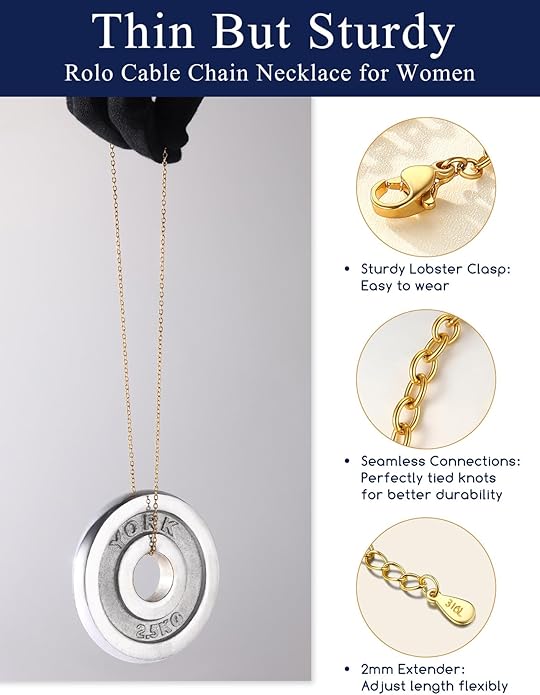 Suplight Stainless Steel Cable Chain Necklaces for Men Women 14K Gold/Black/Rose Gold Plated Cable Link Chains, 2mm Thin & Dainty & Sturdy Chains for Pendant 14"-30" Length