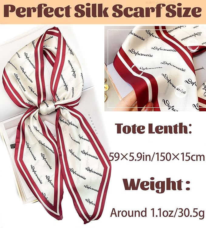 kcctoo 59" Mulberry Silk Like Head Scarf Women's Fashion Square Neck Satin Scarfs for Bag Hair Scarves Gift 59 * 5.9”