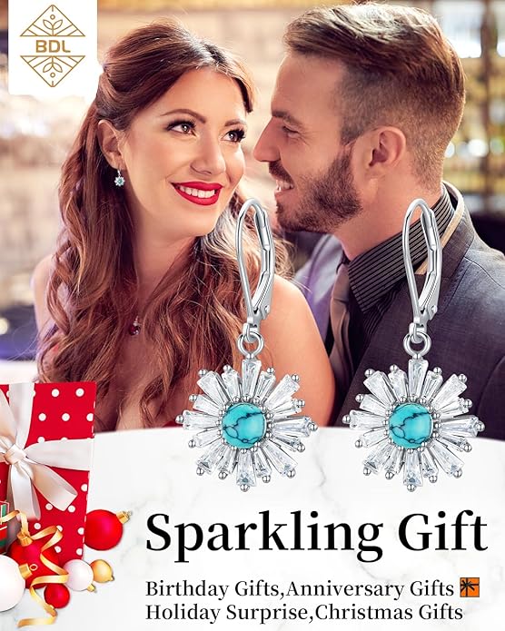 BDL Genuine Turquoise Jewelry for Women, Sterling Silver Earrings and Necklaces for Women, Leverback Dangle Drop Earrings Jewelry…