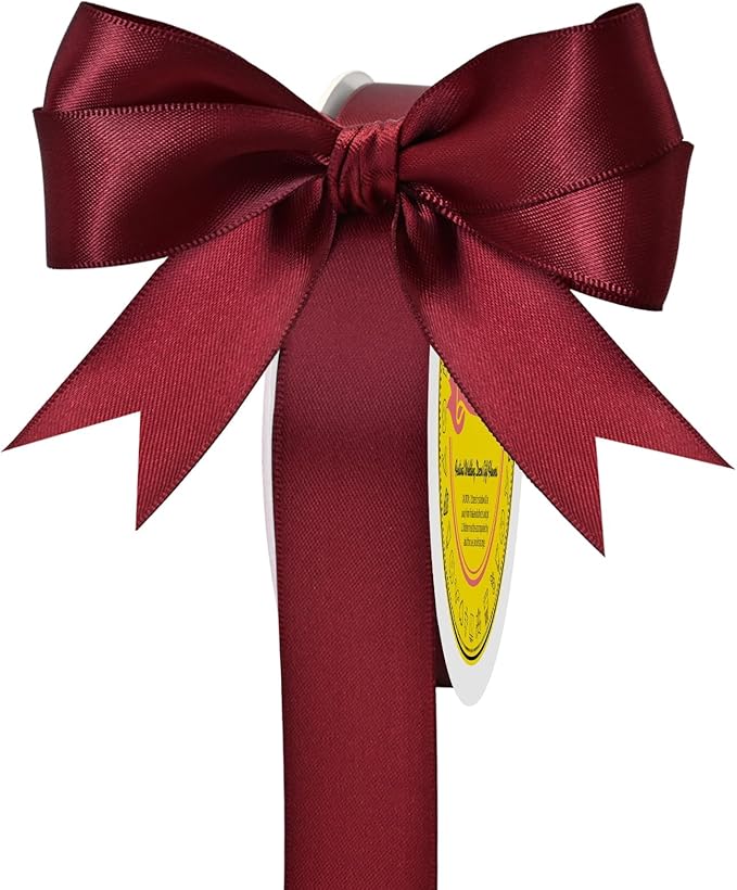 LEEQE Double Face Sherry Satin Ribbon 7/8 inch X 25 Yards Polyester Sherry Ribbon for Gift Wrapping Very Suitable for Weddings Party Hair Bow Invitation Decorations and More