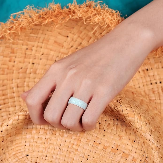 Egnaro Women's Bridal Rings Sets, 6mm Wide, 2mm Thick, Silicone Wedding Rubber Band with Half Size, Inner Arc Ergonomic Breathable Design