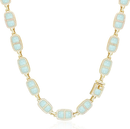 Chunky Necklace for Women 12 Colors Diamond Stone Gold Statement Necklace for Women Full Trendy Blue Birthstone Choker Necklace for Women Square Design Necklace Jewelry