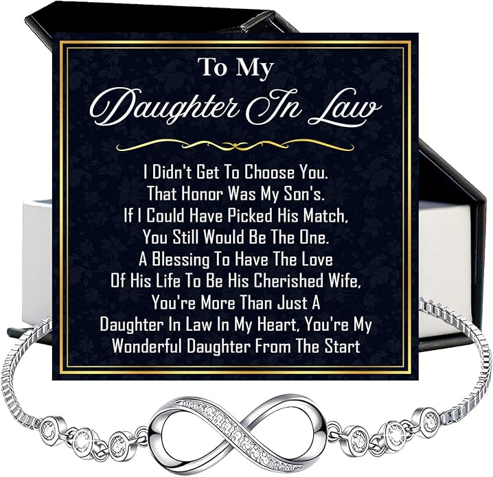 To My Beautiful Daughter In Law Bracelet From Mother-In-Law, Daughter In Law Birthday Gifts, Infinity Star Heart Bracelet For Her With Heartfelt Message Card & Elegant Box, Bonus Daughters Bracelets