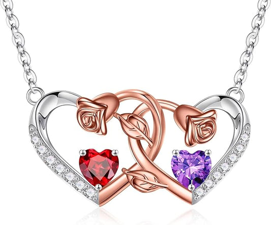 Iefil Chrismas Gifts for Wife - 925 Sterling Silver Rose Birthstone Necklace, Stocking Stuffers for Women Wife Girlfriend Mom