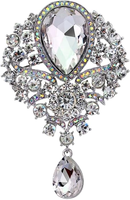 WCRAZYE Rhinestone Bridal Brooch for Women Delicate Sparkly Crystal Bouquet Flower Teardrop Brooch Pin Elegant Large Gorgeous Bouquet Brooch Pin Clothing Hat Bag Accessories Christmas Wedding Bridal Birthday Jewelry