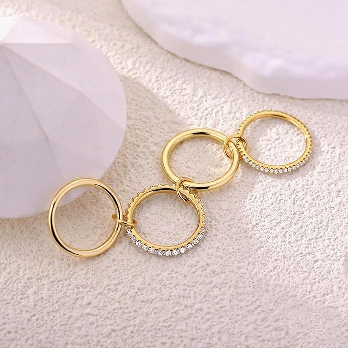 Canboer 14K Gold Plated Interlocked Stackable Rings for Women Non Tarnish,Gold and Silver Cubic Zirconia Statement Rings Set,Mixed Metals Ring Two-Toned Connected Bands Stacking Jewelry