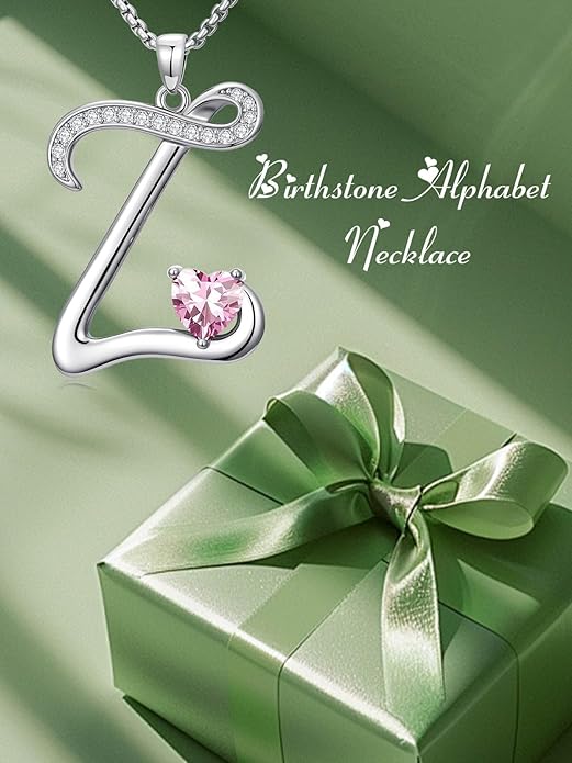Christmas Gifts for Women Alphabet A to Z Initial Birthstone Pendant Necklaces for Women - 18k White Gold Plated Personalized Name Jewelry Valentine Mothers Day Birthday Gifts for Women Her Girlfriend