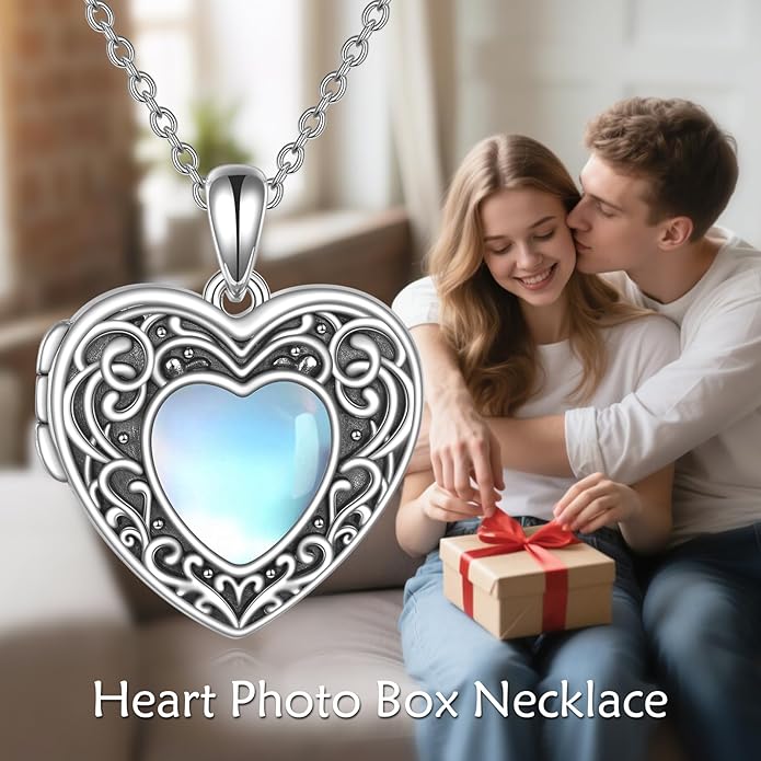 TIGER RIDER Sterling Silver Photo Locket Necklace That Holds Pictures Oval Shaped Photo Jewelry for Mother Daughter Wife