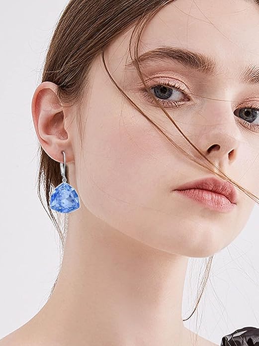 TOUPOP Leverback Earrings for Women Sterling Silver Simple Geometric Birthstone Dangle Drop Earrings Jewelry Christmas Valentine Mothers Day Birthday Gifts for Women Her Wife