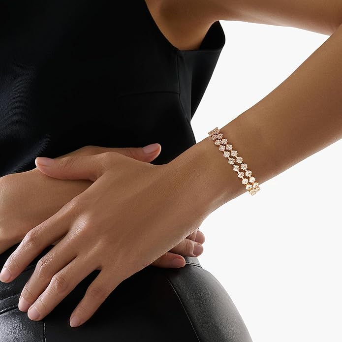 14K Gold Plated Tennis Bracelet for Women – Classic CZ Link Design, Fits 6.0"–7.2" Wrists – Stylish Sparkling Jewelry Gift, Timeless Tennis Bracelets for Women