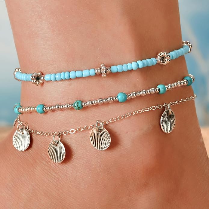 Bead Ankle Bracelets for Women Waterproof Adjustable Boho Shell Anklet Summer Beach Seashell Conch Foot Jewelry Accessories