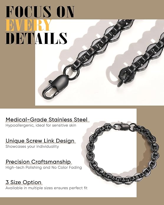 VNOX Link Chain Bracelets for Men - Cool Mens Bracelets Diamond-Cut Paperclip Solid Chain Bracelet Chunky Stainless Steel Jewelry Trendy Gifts