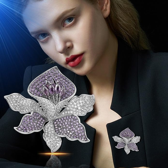 Flower Brooch Pin - Rhinestone Flower Pin 18k Gold Plated - Thanksgiving Day, Birthday, Wedding Gifts for Mom, Wife