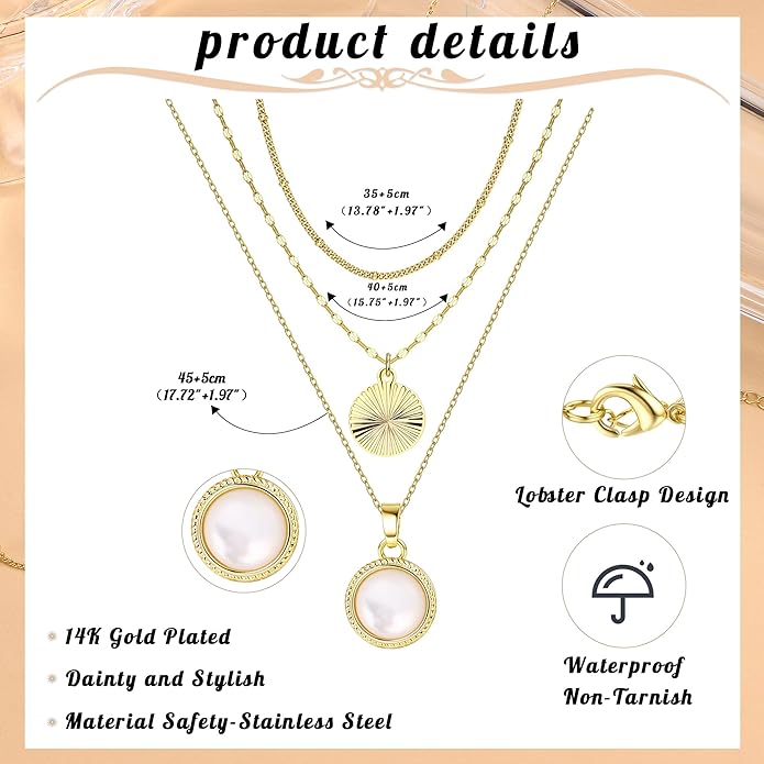 Kakonia Layered Gold Necklace for Women 14K Gold Plated Pendant Necklace Set Gold Necklace Satck Dainty Gold Chain Trendy Jewelry for Women