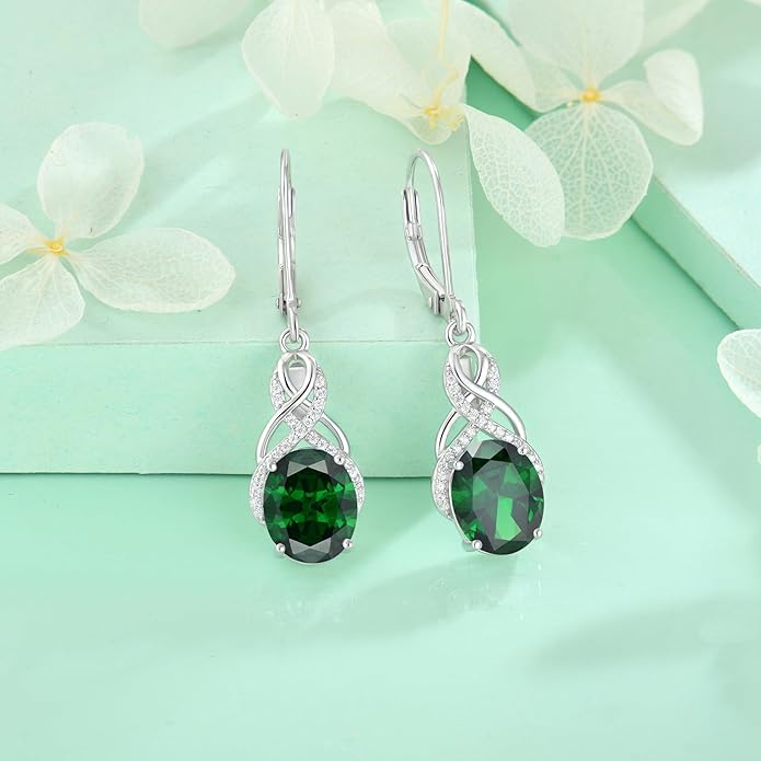 Starchenie 925 Sterling Silver Earrings for Women Infinity Dangle Earrings Amethyst Oval Cut Birthstone Jewelry Gift